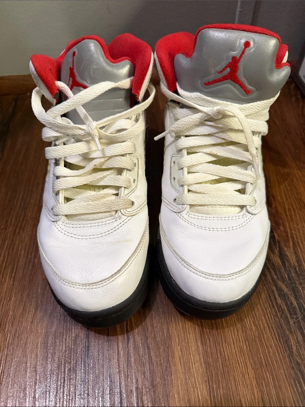 Nike Kids' White and Red Basketball Sneakers with Metallic Silver Tongue